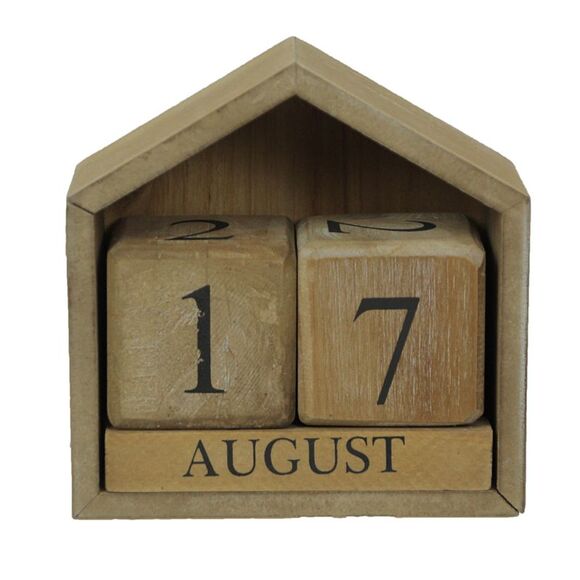 Wood Block Perpetual Calendar Office Desk Home Countertop Rustic Farmhouse Decor - Picture 1 of 4